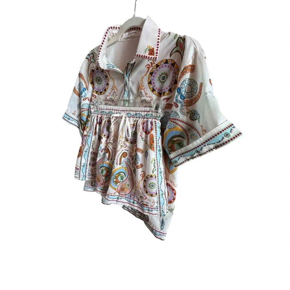 Commense‎ Pinball Short Set Xtra Small Relaxed Shirt Collar Elastic Waist Funky